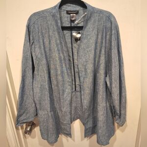 Ashley Stewart NWT Women's Blue Linen Blend Open Front Blazer Jacket -24 Ruched